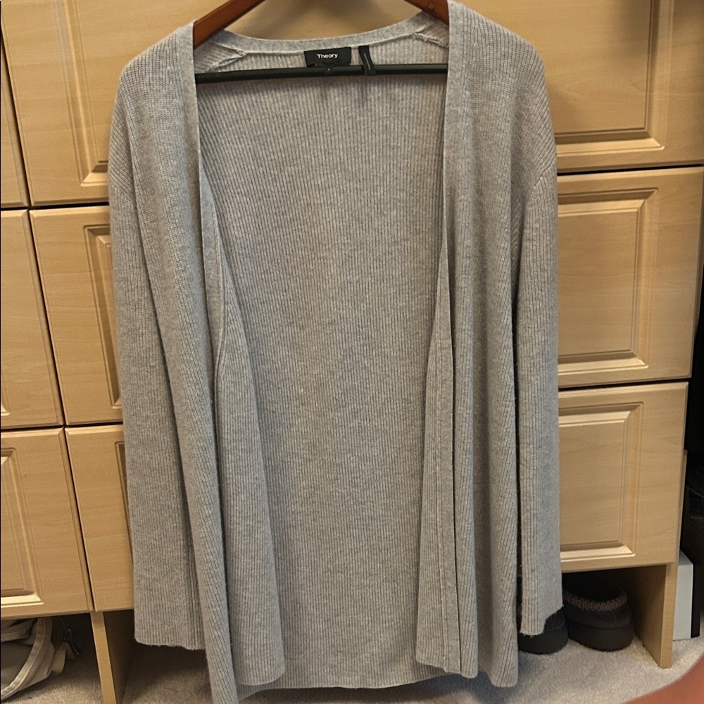 Theory Open-Front Ribbed Cardigan in Heather Gray